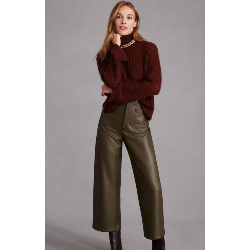 Anthropologie Maeve The Collette Cropped Wide Leg Faux Leather Pant
